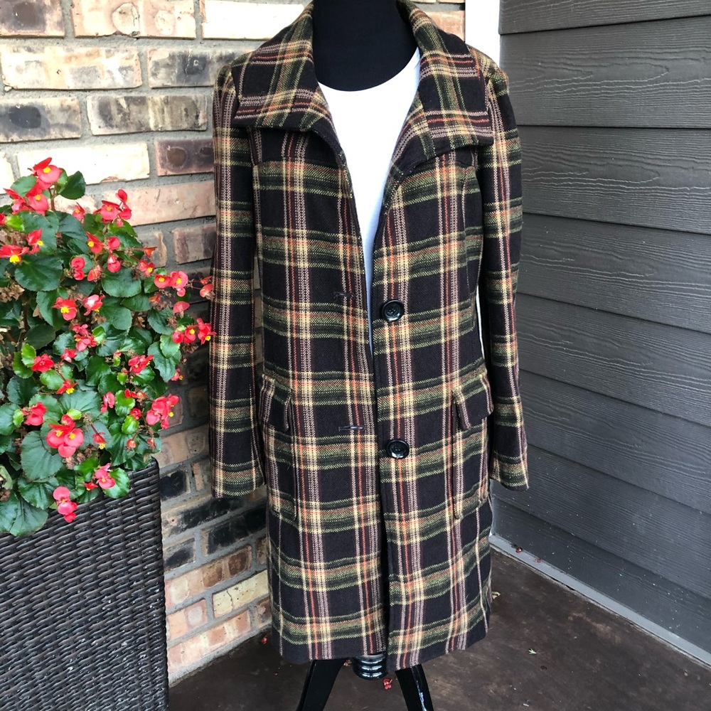 🍁Michael Kors wool blend plaid coat size S EUC